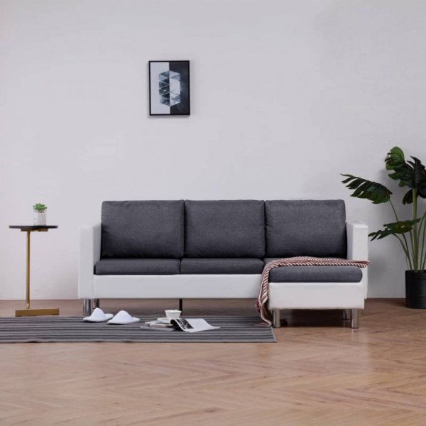 3-osobowa sofa z poduszkami, biała, sztuczna skóra