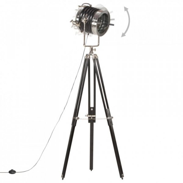 Lampa podłogowa na trójnogu, czarna, lite drewno mango, 171 cm