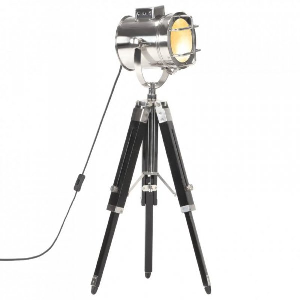 Lampa podłogowa na trójnogu, czarna, lite drewno mango, 69 cm
