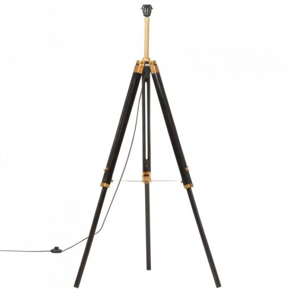 Lampa podłogowa na trójnogu, czarno-złota, drewno, 141 cm