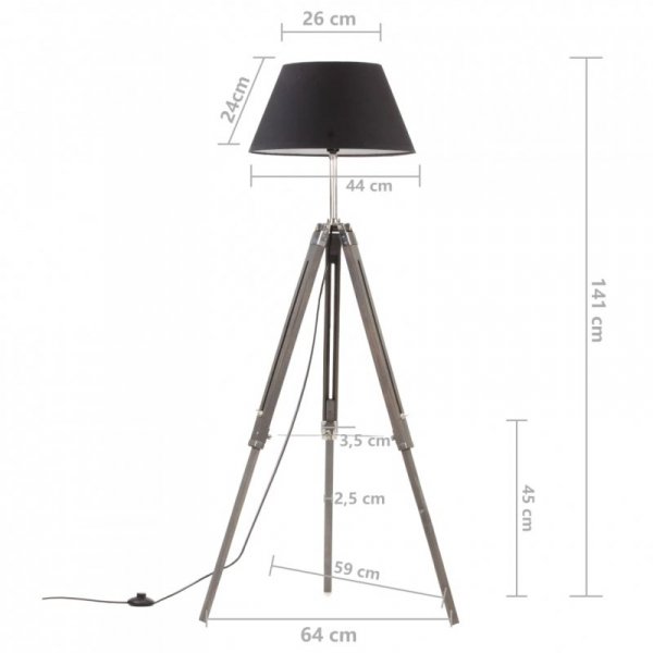 Lampa podłogowa na trójnogu, czarno-złota, drewno, 141 cm