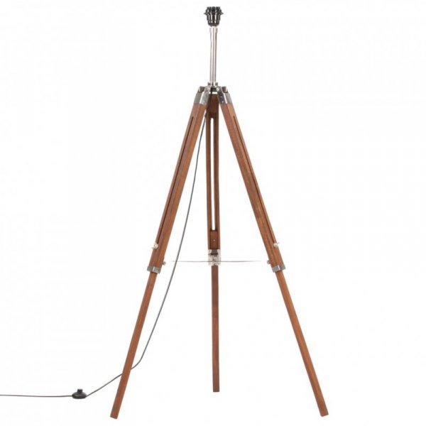 Lampa podłogowa na trójnogu, brązowo-szara, tek, 141 cm