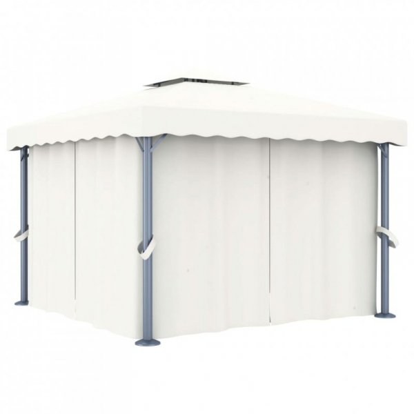 Altana ogrodowa z zasłonami, 3 x 3 m, kremowa, aluminium