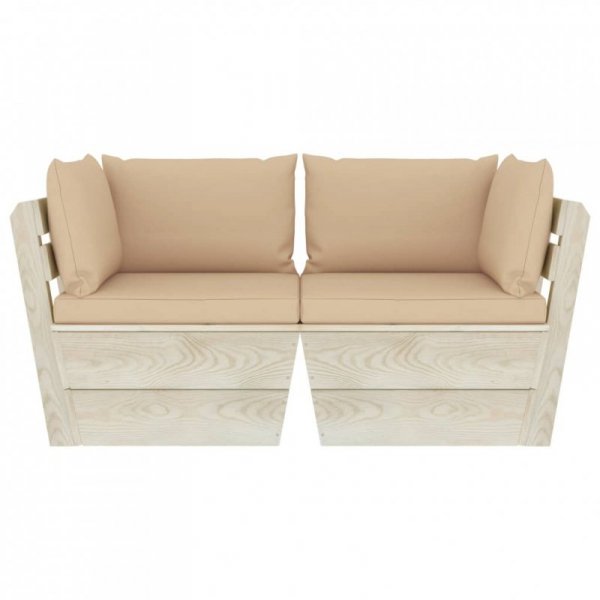 Ogrodowa sofa 2-osobowa z palet, z poduszkami, drewno świerkowe