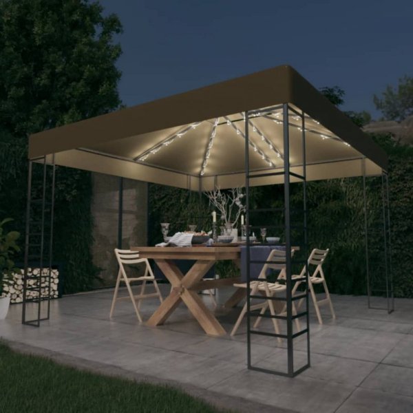 Altana ze sznurem lampekLED, 3x3 m, taupe