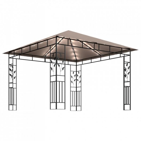 Altana z moskitierą i sznurem lampek LED, 3x3x2,73 cm, taupe