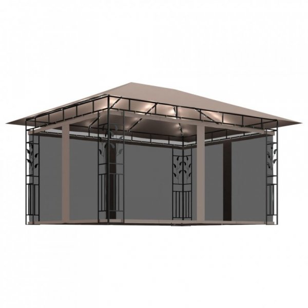 Altana z moskitierą i sznurem lampek LED, 4x3x2,73 cm, taupe