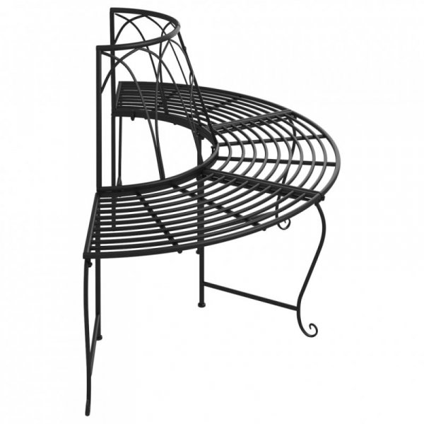 Półokrągłe ławki pod drzewo, 2 szt., Ø159 cm, czarne, stalowe