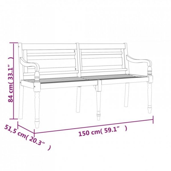 Ławka Batavia z czerwony poduszką, 150 cm, lite drewno tekowe
