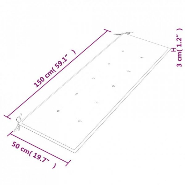 Ławka Batavia z poduszką w szarą kratę, 150 cm, lity tek