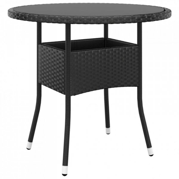 Stolik ogrodowy, Ø80x75 cm, szkło hartowane i rattan PE, czarny