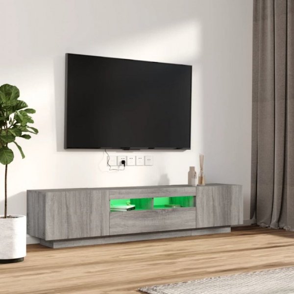 Zestaw 2 szafek TV z oświetleniem LED, szary dąb sonoma