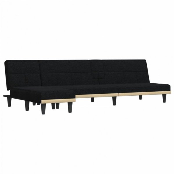 Sofa rozkładana w kształcie L, czarna, 255x140x70 cm, tkanina