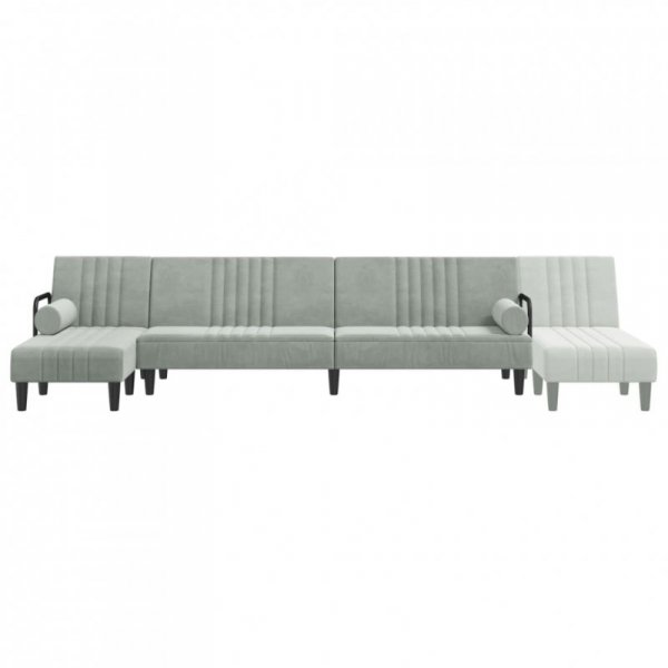 Sofa rozkładana L, jasnoszara, 260x140x70 cm, aksamit