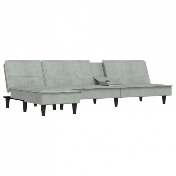 Sofa rozkładana L, jasnoszara, 255x140x70 cm, aksamit