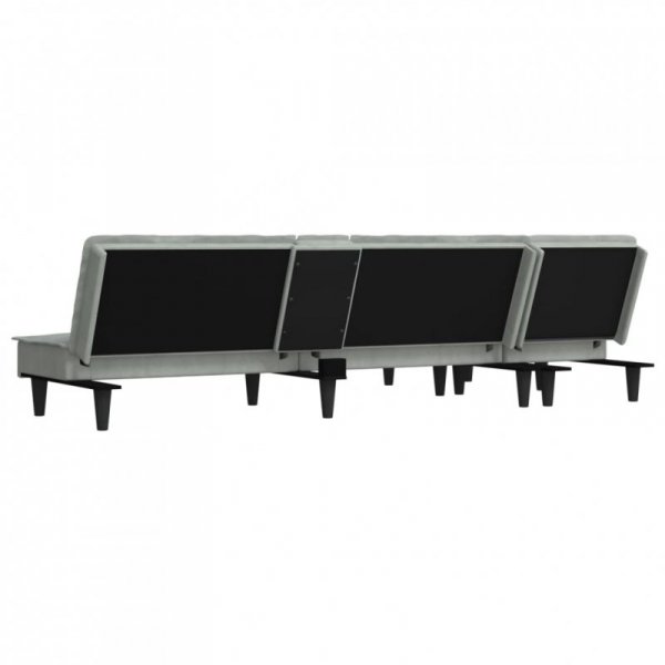Sofa rozkładana L, jasnoszara, 255x140x70 cm, aksamit