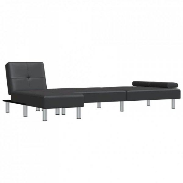 Sofa rozkładana L, czarna, 255x140x70 cm, sztuczna skóra