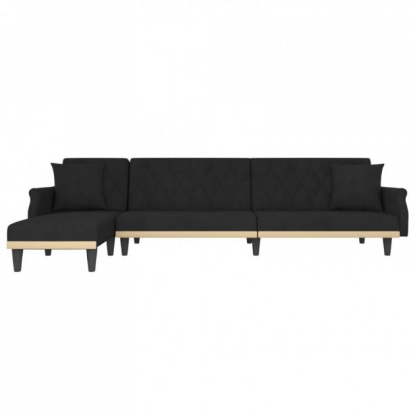 Sofa rozkładana L, czarna, 271x140x70 cm, aksamit