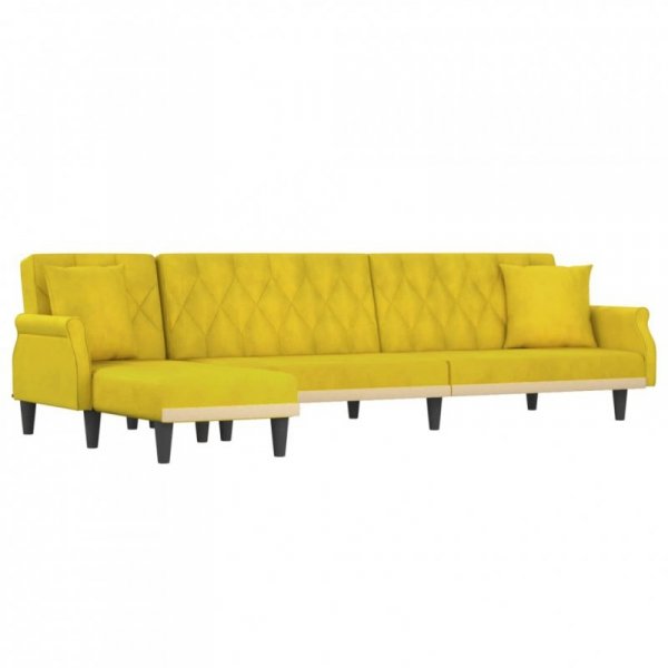 Sofa rozkładana L, żółta, 271x140x70 cm, aksamit