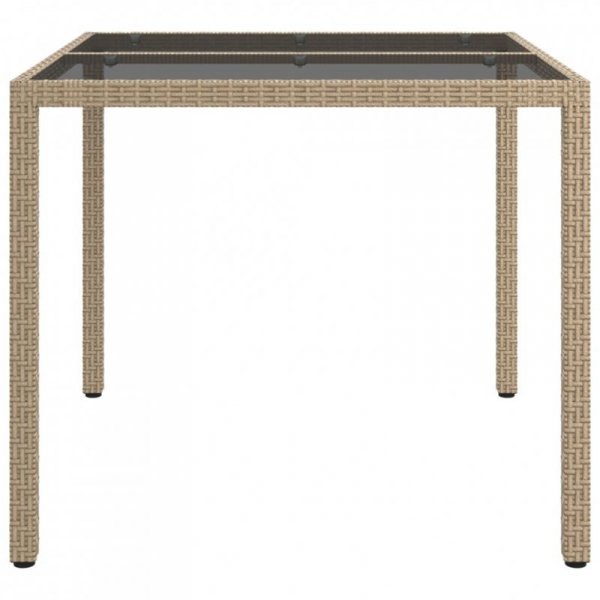 Stół ogrodowy, 90x90x75 cm, szkło i rattan PE, beżowy