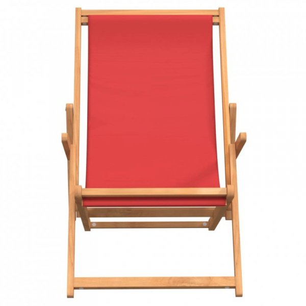 Składany leżak plażowy, lite drewno tekowe, czerwony