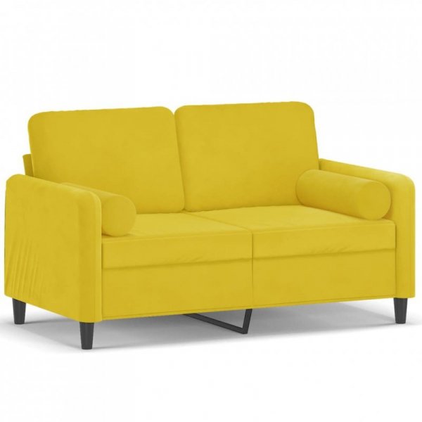 2-osobowa sofa z poduszkami, żółta, 120 cm, aksamit