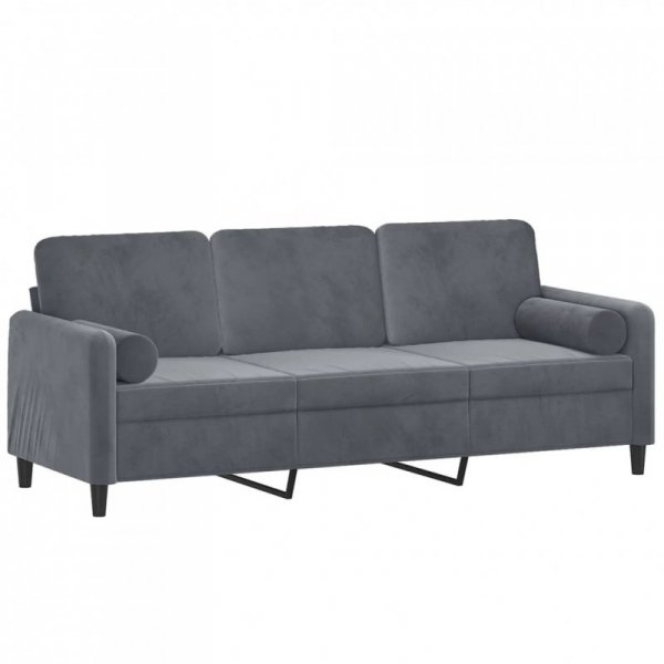 3-osobowa sofa z poduszkami, ciemnoszara, 180 cm, aksamit