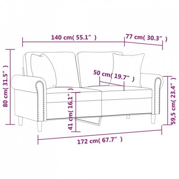 2-osobowa sofa z poduszkami, czarna, 140 cm, sztuczna skóra