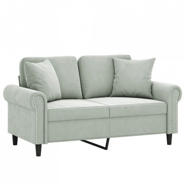 2-osobowa sofa z poduszkami, jasnoszara, 120 cm, aksamit