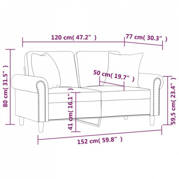 Sofa 2-osobowa z poduszkami, ciemnoszara, 120 cm, aksamit