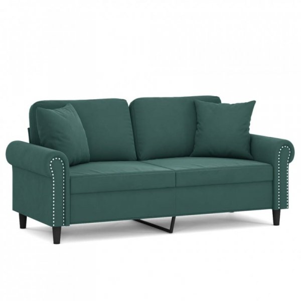 2-osobowa sofa z poduszkami, ciemnozielona, 140 cm, aksamit