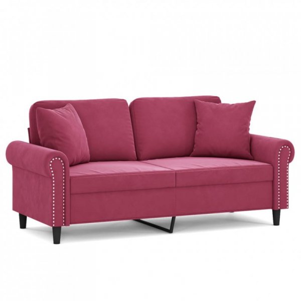 2-osobowa sofa z poduszkami, winna czerwień, 140 cm, aksamit