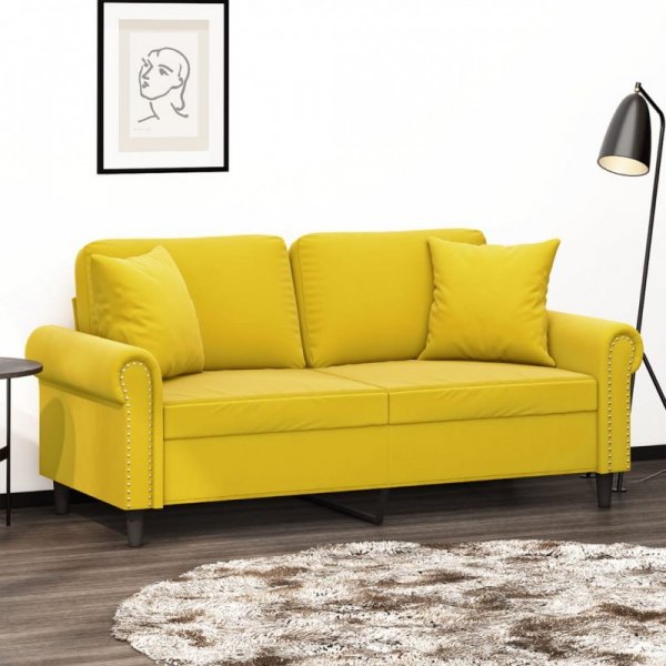 2-osobowa sofa z poduszkami, żółta, 140 cm, aksamit