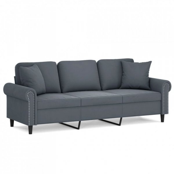 3-osobowa sofa z poduszkami, ciemnoszara, 180 cm, aksamit