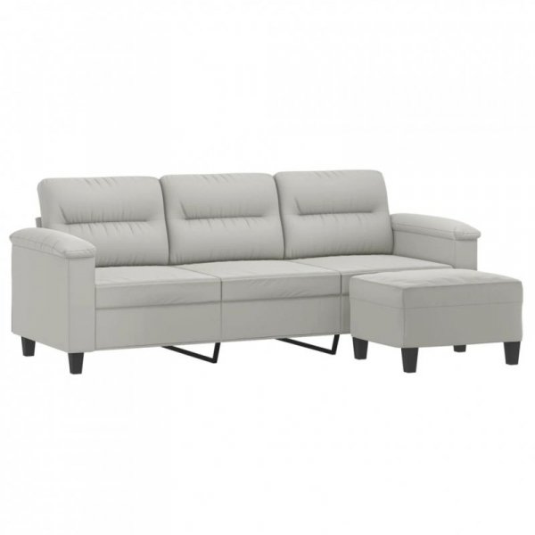 3-os. sofa z podnóżkiem, jasnoszara, 180 cm, obita mikrofibrą