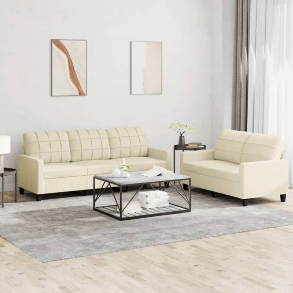 2-osobowa sofa z poduszkami, kremowa, sztuczna skóra