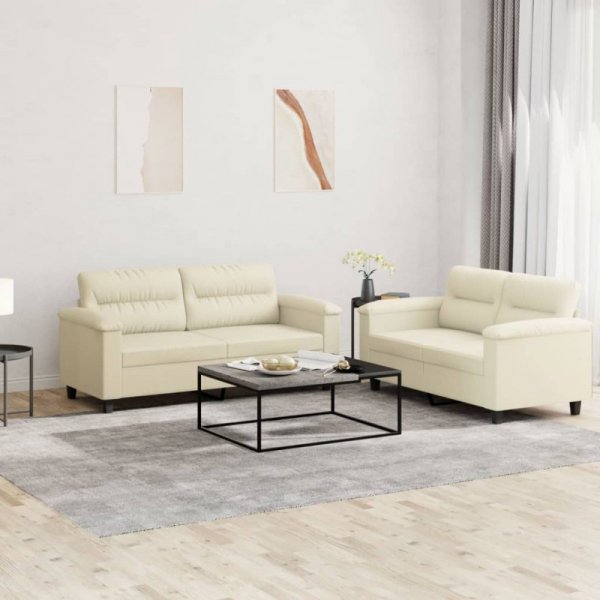 2-osobowa sofa z poduszkami, kremowa, sztuczna skóra