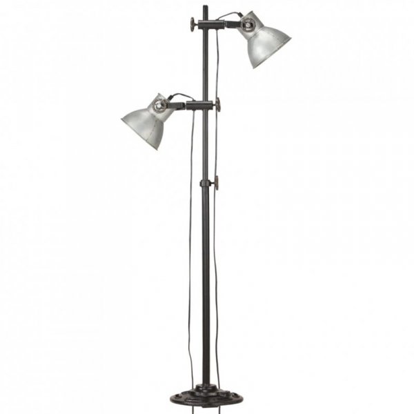 Lampa podłogowa z 2 kloszami, srebrna, E27, żeliwo