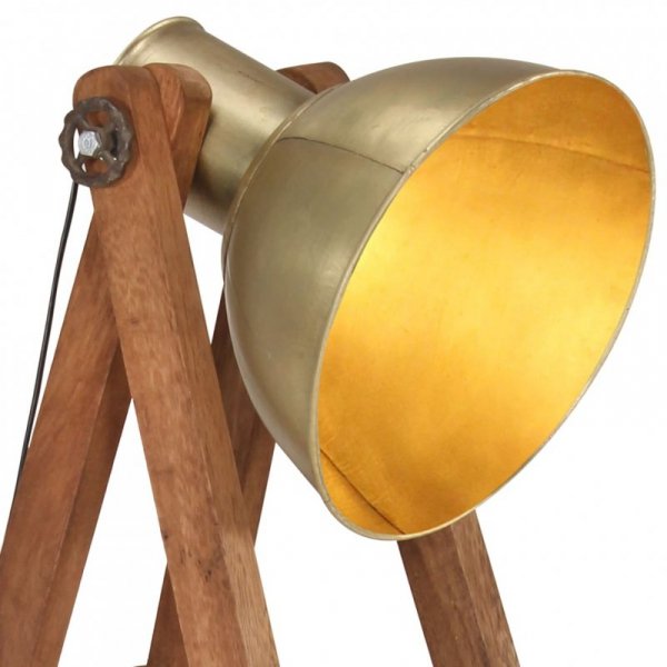 Lampa podłogowa, kolor mosiądzu, E27, lite drewno mango