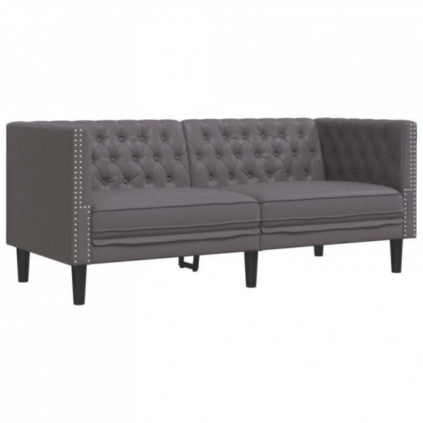 3-cz. zestaw wypoczynkowy Chesterfield, szary, sztuczna skóra