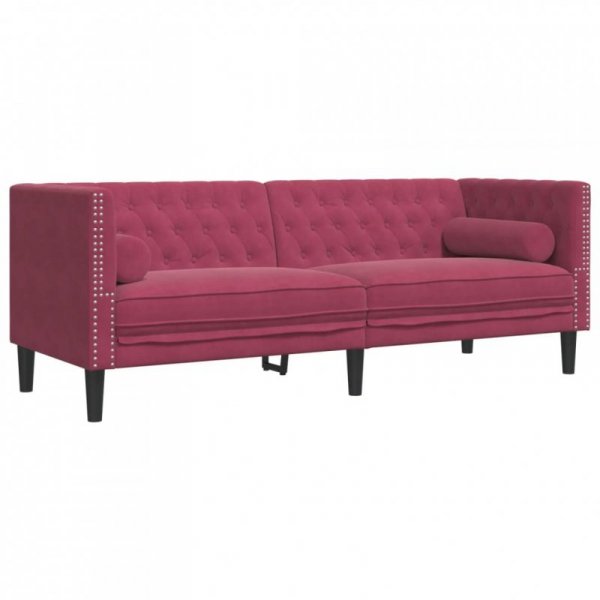 3-cz. wypoczynek Chesterfield z wałkami, bordowy, aksamit