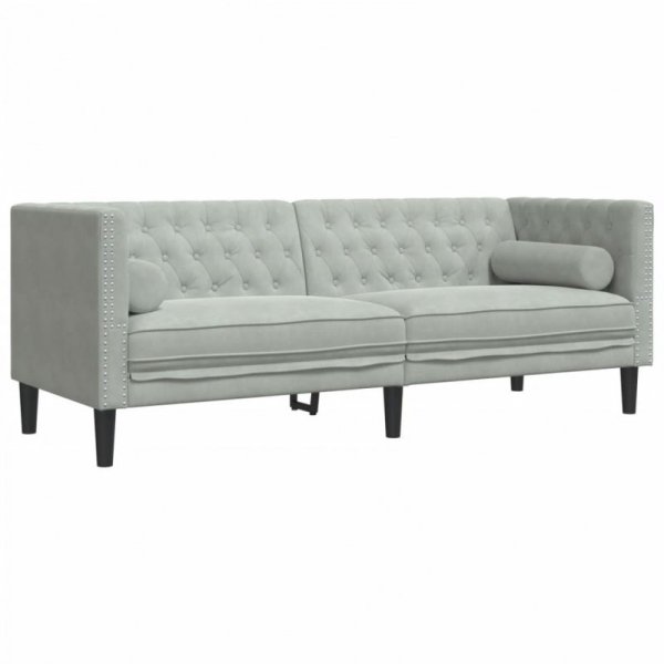 2-cz. wypoczynek Chesterfield z wałkami, jasnoszary, aksamit