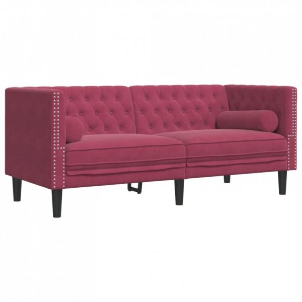 2-cz. wypoczynek Chesterfield z wałkami, bordowy, aksamit