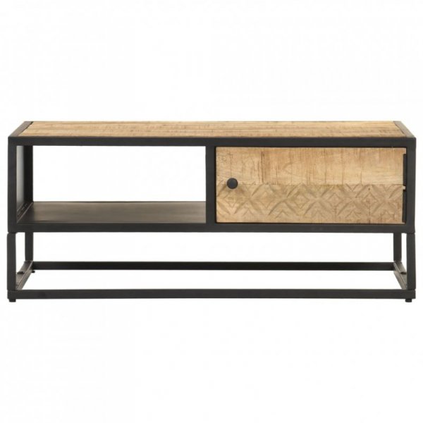 Stolik kawowy z drzwiczkami, 90x55x36 cm, surowe drewno mango