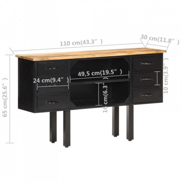 Komoda, 110x30x65 cm, lite surowe drewno mango i stal