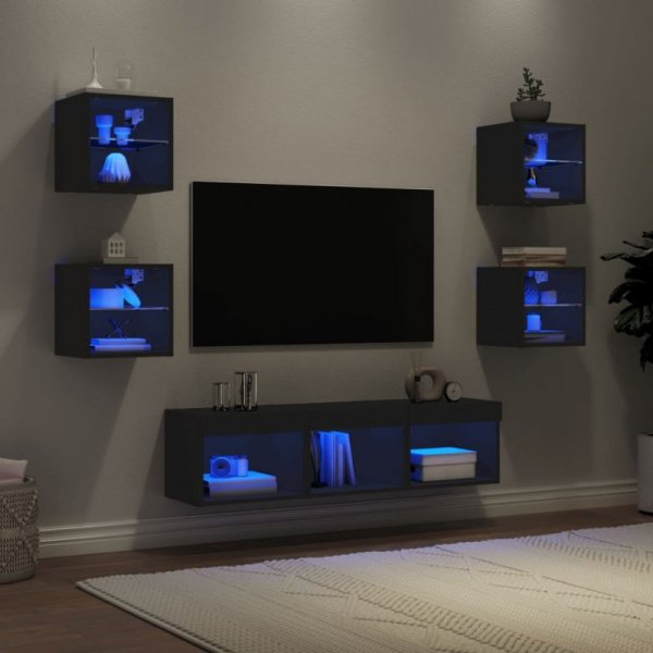 7-częściowy zestaw mebli TV z LED, czarny