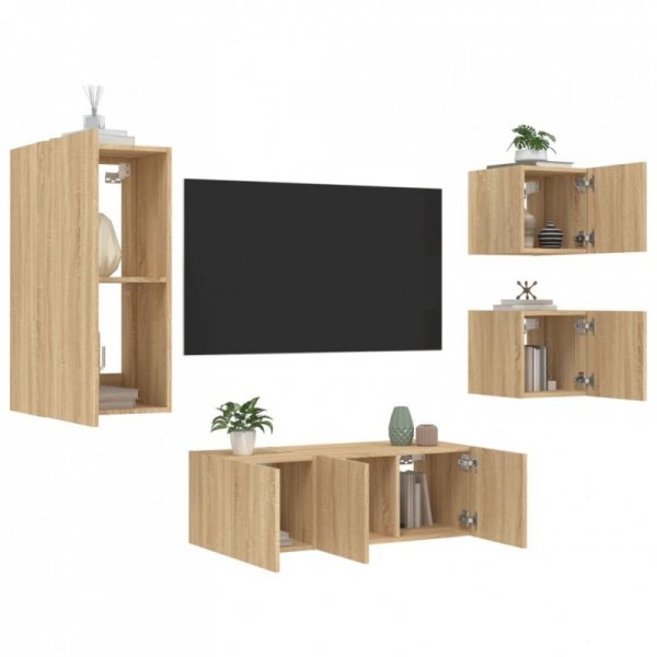 5-częściowy zestaw mebli TV z LED, dąb sonoma