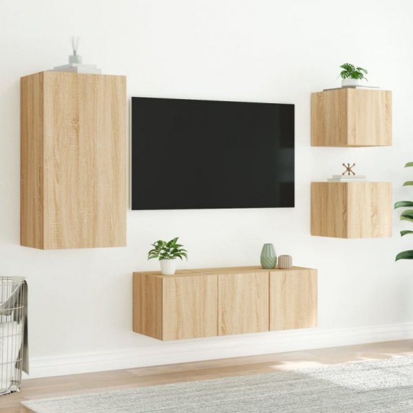 5-częściowy zestaw mebli TV z LED, dąb sonoma