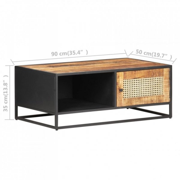 Stolik kawowy, 90x50x35 cm, drewno mango i naturalna trzcina