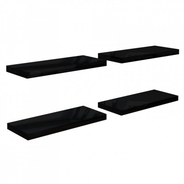 Półki ścienne 4 szt., wysoki połysk, czarne, 60x23,5x3,8 cm MDF